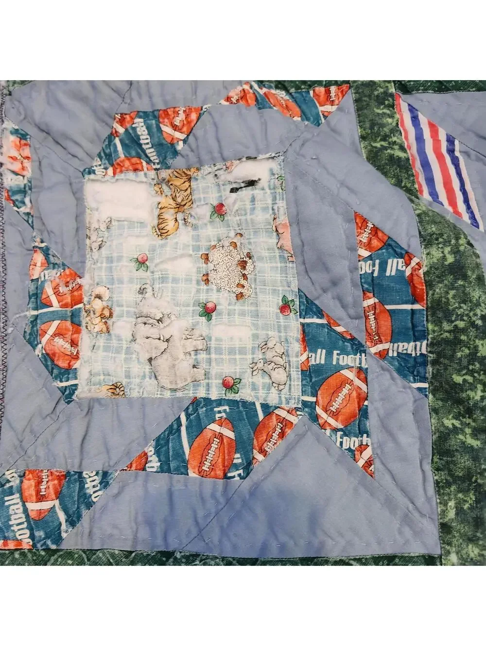 Handmade Quilt Farm Animals Print Throw Colorful Patchwork Shabby Chic Tattered